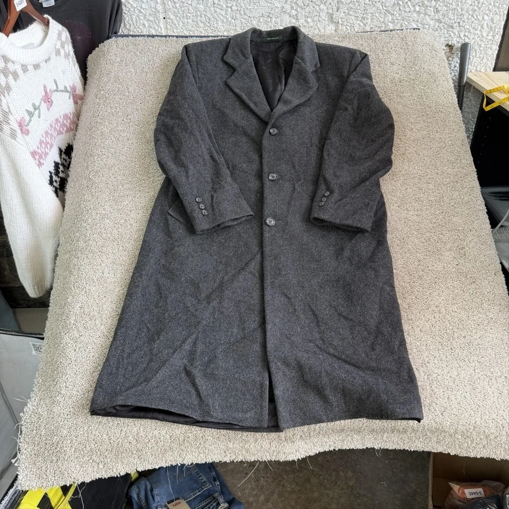 Town & Country Coat Mens 44 Gray Wool Tweed Overcoat Lined Button Made USA